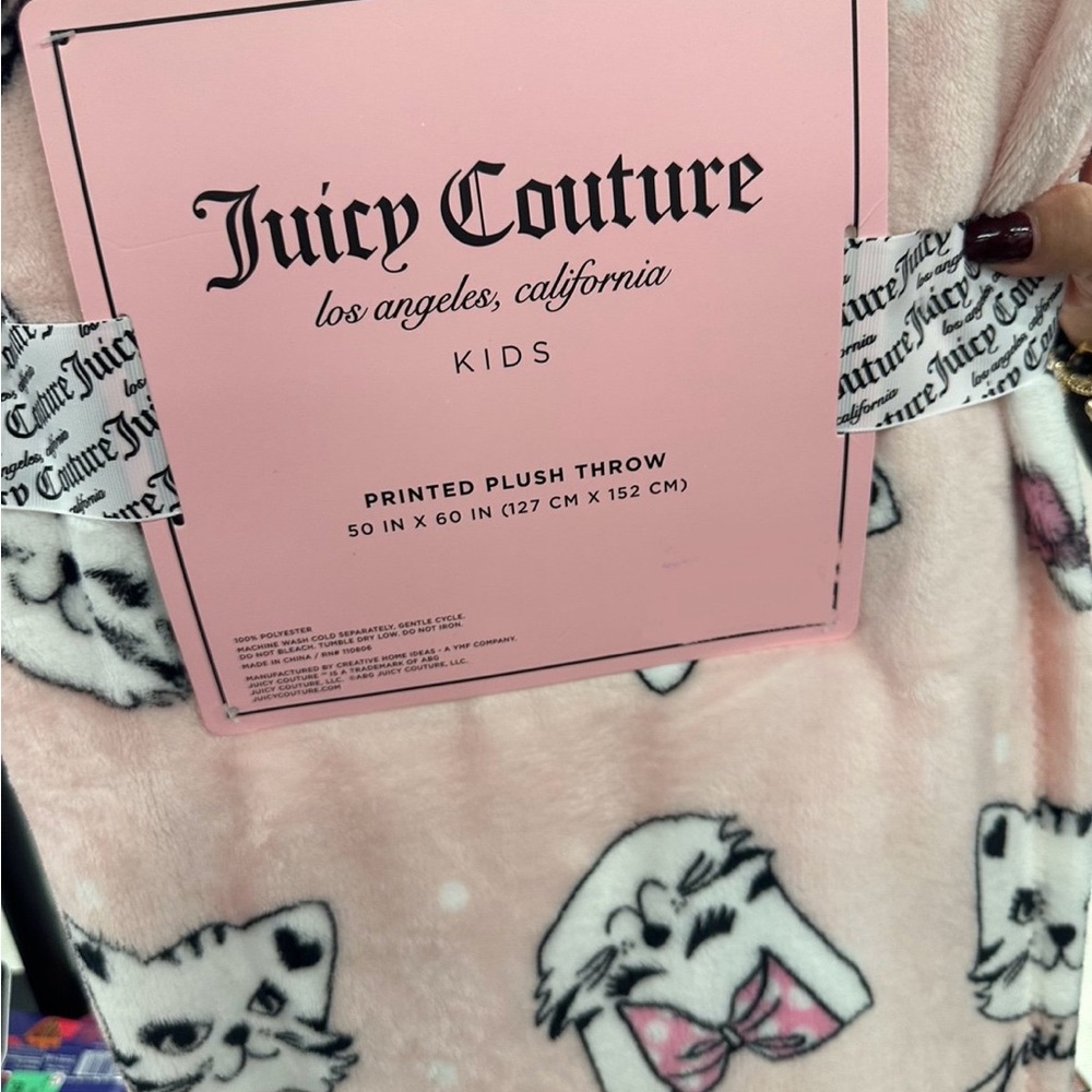 Juicy Couture Pink Plush Throw with Cat Design